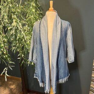 Denim Fringe Open Cardigan